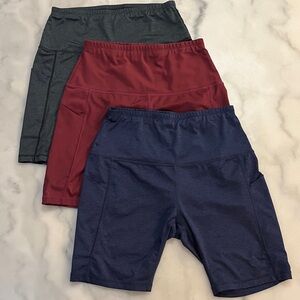 3 Pairs of Women's Athletic Shorts in Red and Gray with Side Pockets